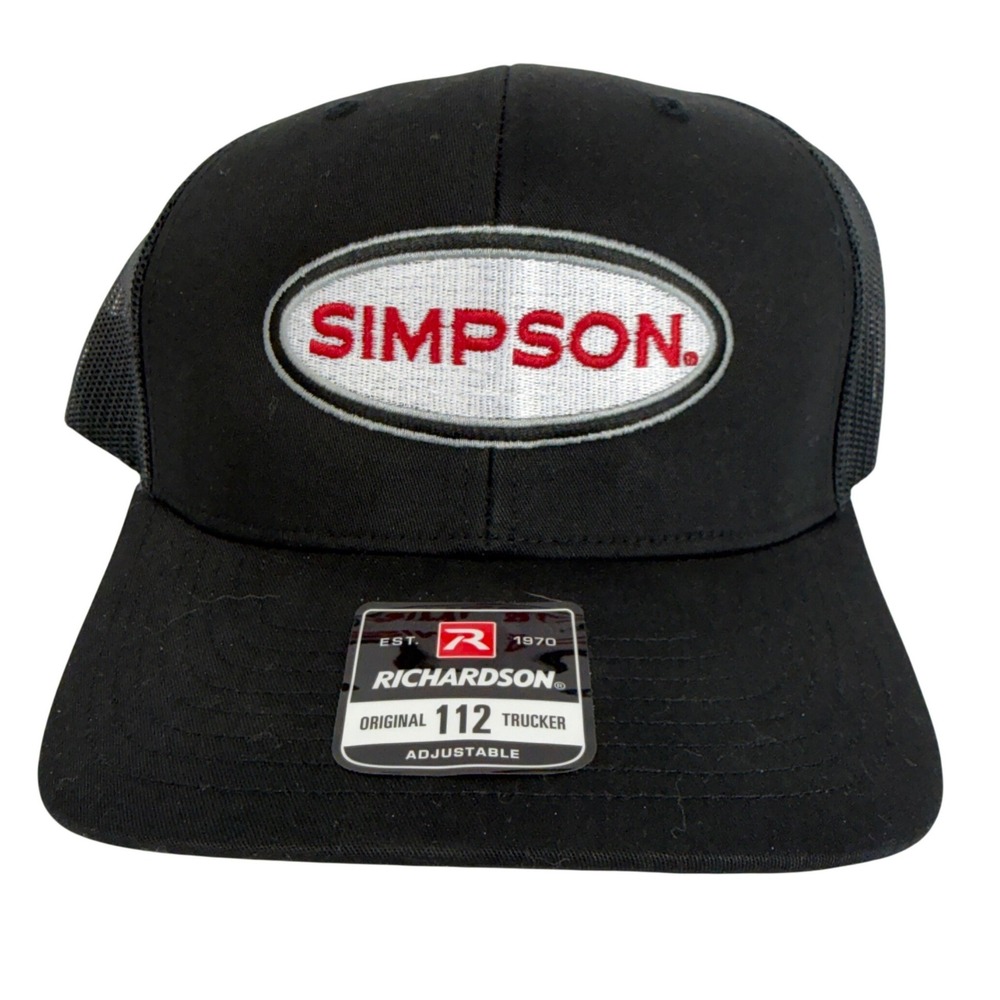 Richardson 112 Trucker Hat Simpson Racing Logo Black Snapback Mesh Cap OSFM